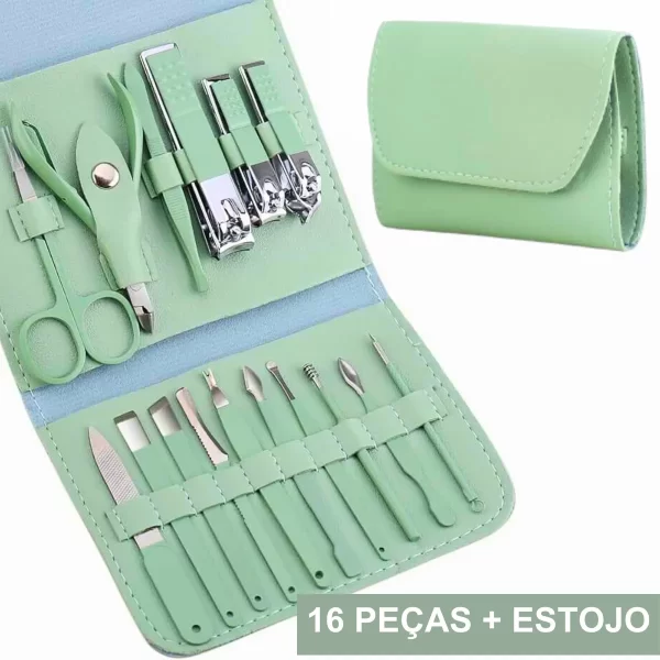 Kit Manicure e Pedicure 16 Peças com Bolsa Dobrável